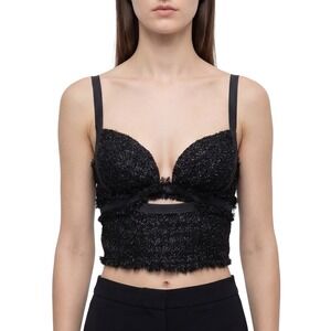 $1400 Versace Black Textured Bustier Crop Top  Size M (US 6 / UK 10)